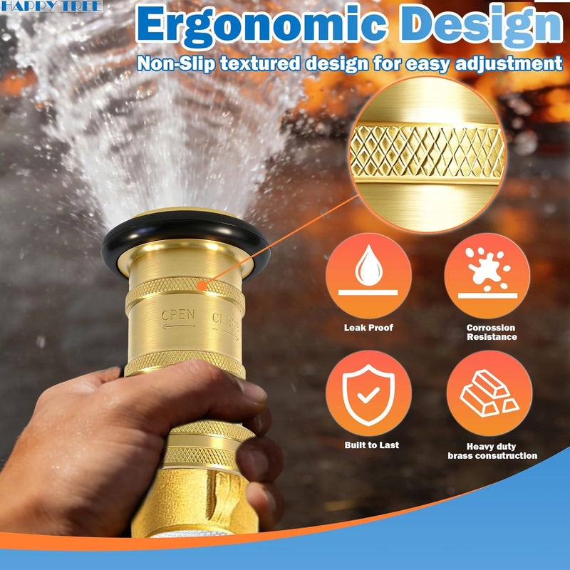 Happy Tree 1" NPSH Fire Hose Nozzle 100 psi 36 gpm Brass Fire Equipment Heavy Duty Industrial Jet Fog Spray Nozzle - Image 5